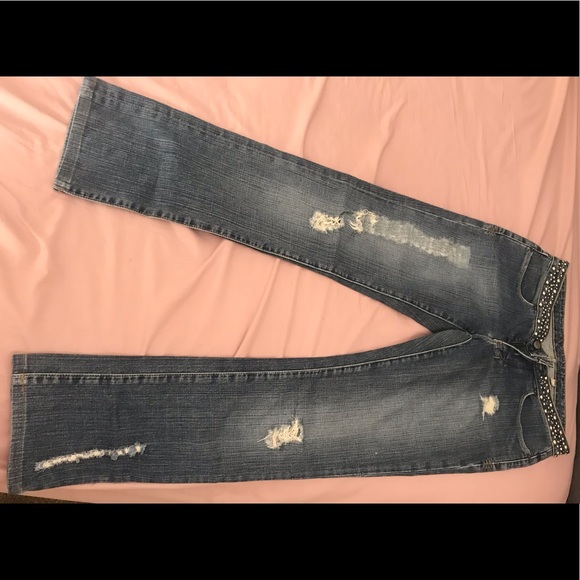Bebe Studded Waistband Distressed Jeans - Picture 5 of 7